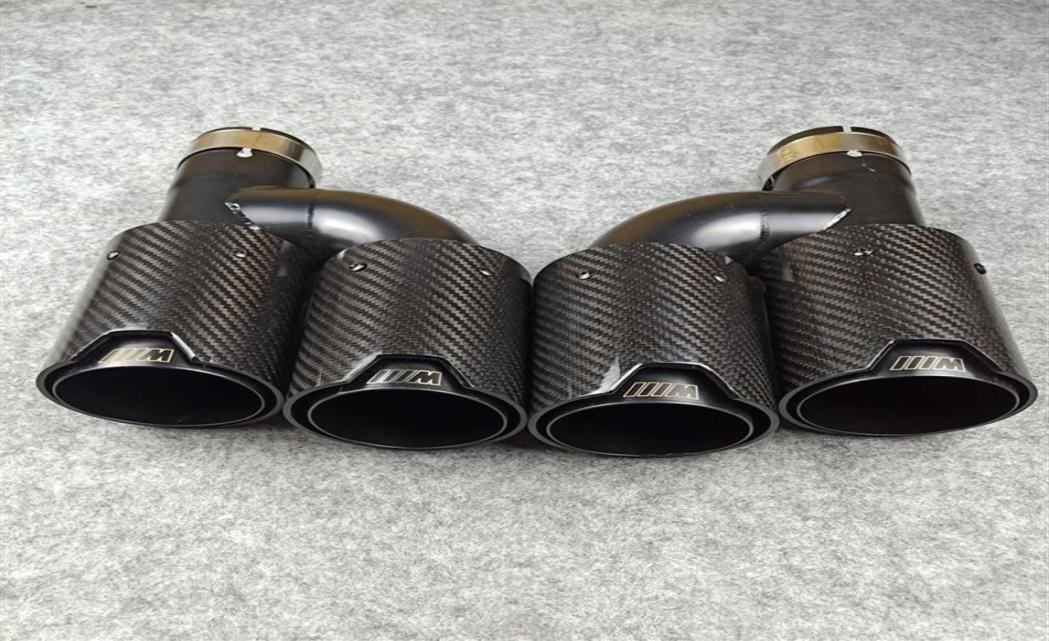 One pair H style carbon fiber exhaust end tips auto muffler Glossy Black stainless steel for Bmw with M logo233k8305018