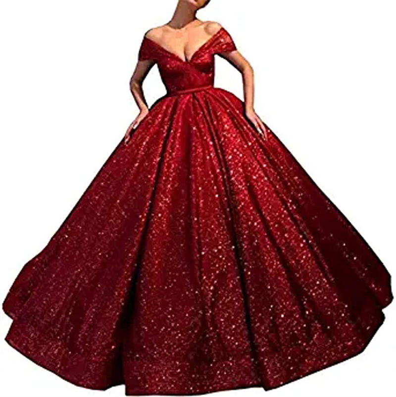 Quinceanera Dresses Princess Sexy Off the Shoulder Deep V-Neck Sequins Ball Gown with Plus Size Sweet 16 Debutante Party Birthday Vestidos De 15 Anos 