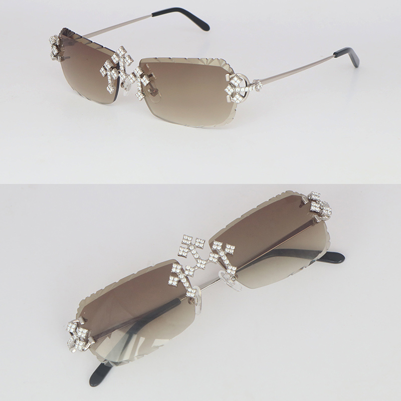 Moissanite Set Rimless Womans Big Stones 4 Carat Dia Sun glasses Limited edition C Decoration Wire Frame Sunglasses Men Woman NewMossan sunglasses