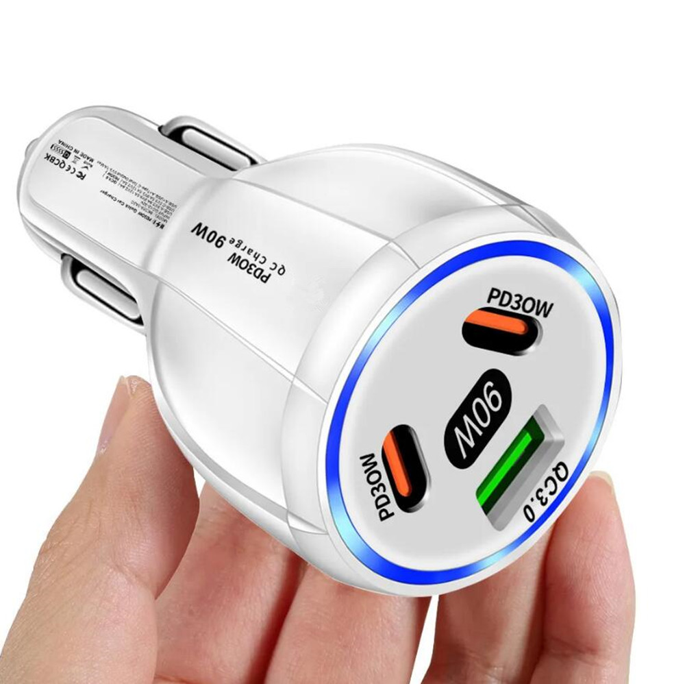 Fast Quick Charging 90W 2*PD30W 3 Ports Type c USB C Car Charger Power Adapters For Ipad 2 3 4 Iphone 13 14 15 Samsung S23 S24 Htc lg Android phone