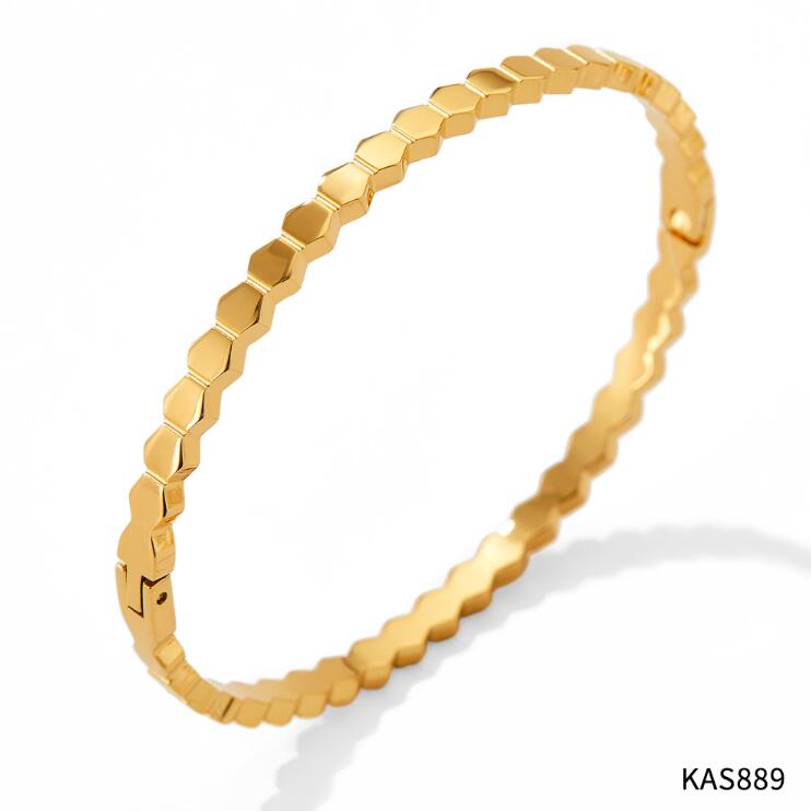 Stainless Steel Crystal Bangle Bracelet for Women, Gold Plated, Wedding Party Jewelry, Holiday Gift, Never Fade 5330