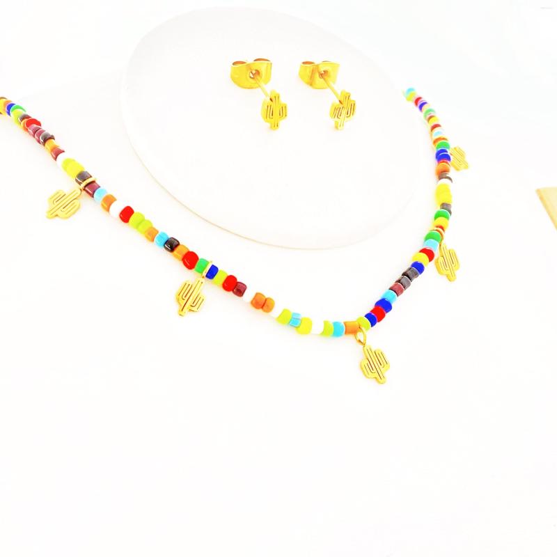 Necklace Earrings Set Stainless Steel Bohemian Vintage Colorful Beads Cactus Chain Pendant Fashion Necklaces Jewelry For Women Elegant, Picture shown
Necklace Earrings Set Stainless Steel Bohemian Vintage Colorful Beads Cactus Chain Pendant Fashion Necklaces Jewelry For Women Elegant, Picture shown