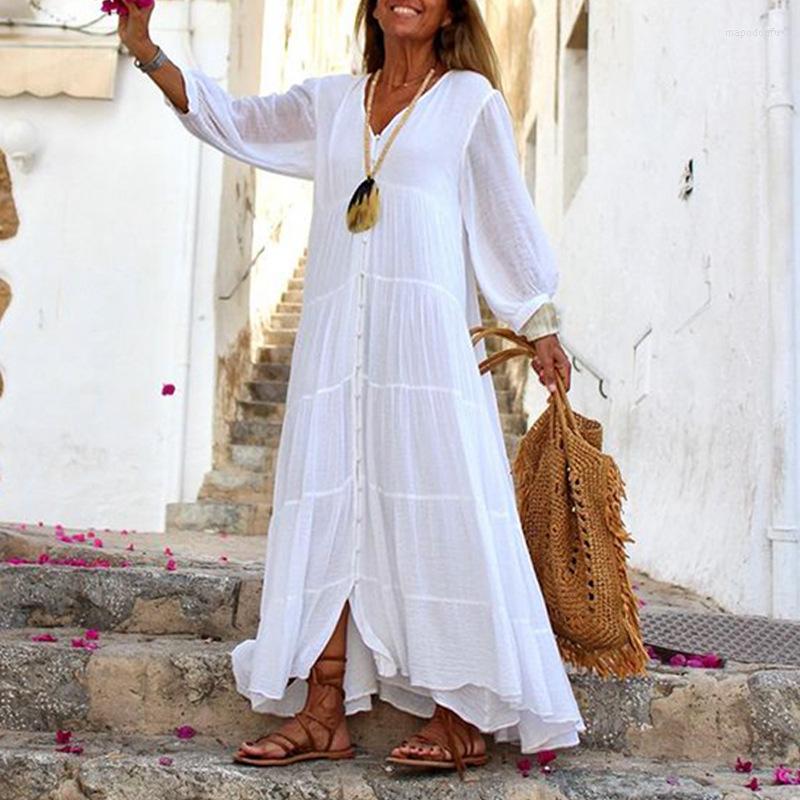 Casual Dresses Women Summer Bohemian Solid Color Cotton Linen Loose Maxi Dress Fashion Long Lantern Sleeve V Neck Streetwear, Blue
Casual Dresses Women Summer Bohemian Solid Color Cotton Linen Loose Maxi Dress Fashion Long Lantern Sleeve V Neck Streetwear, Blue