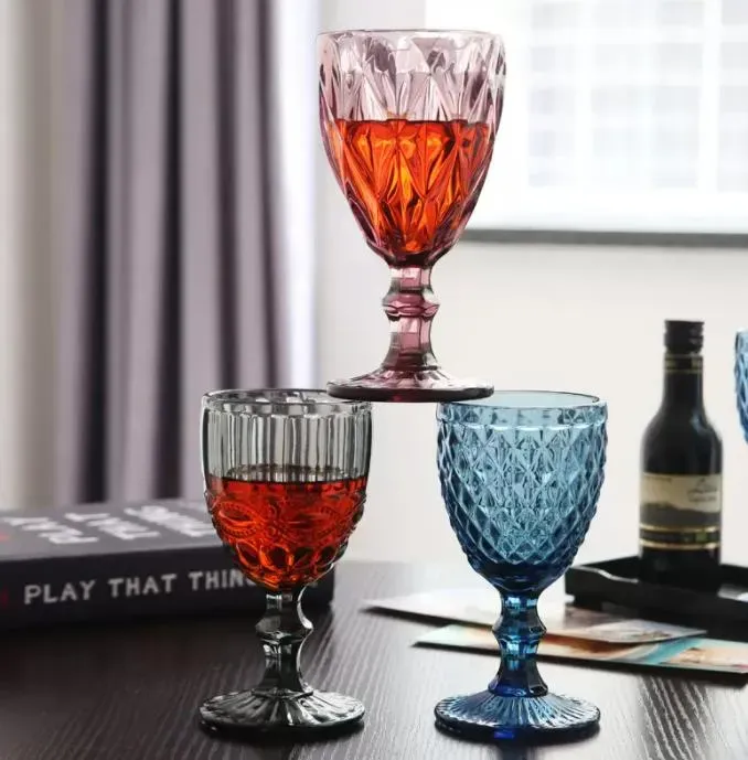48 STOCK Pieces / Carton European Style Emed Stained Glass Beer Goblet Vintage Wine Glasses Household Juice Drinking Cup Thickened FY5509 es