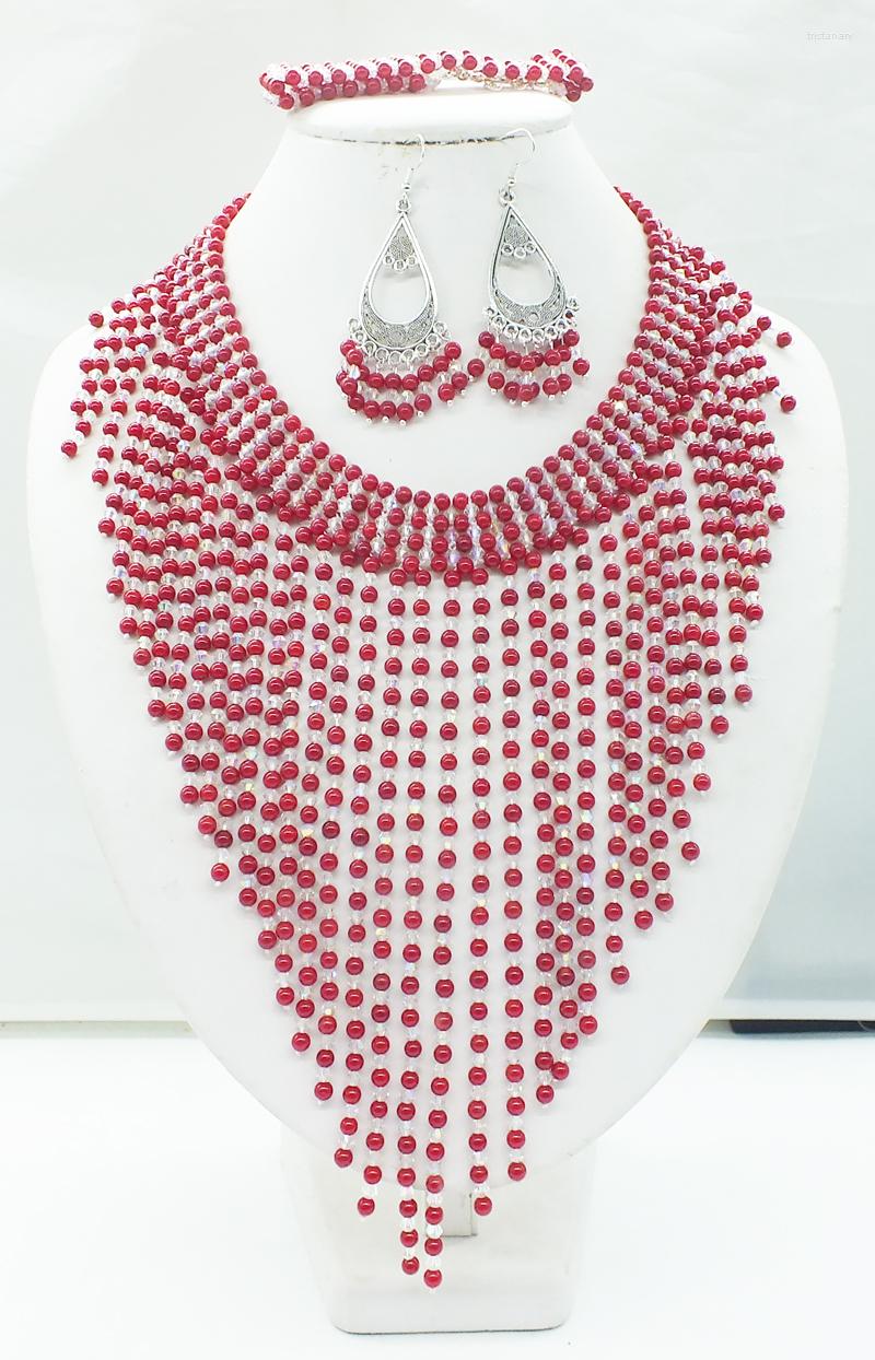 Necklace Earrings Set So Beautiful ! Classic Red Coral Crystal Necklace. Bracelets Studs African Bridal 19", Picture shown
Necklace Earrings Set So Beautiful ! Classic Red Coral Crystal Necklace. Bracelets Studs African Bridal 19", Picture shown