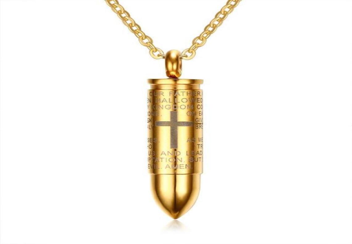Bullet Pendant for Men Engraved Lord Bible Prayer Necklace Stainless Steel Male Jewelry Cremation Ashes Urn Bijoux8530583