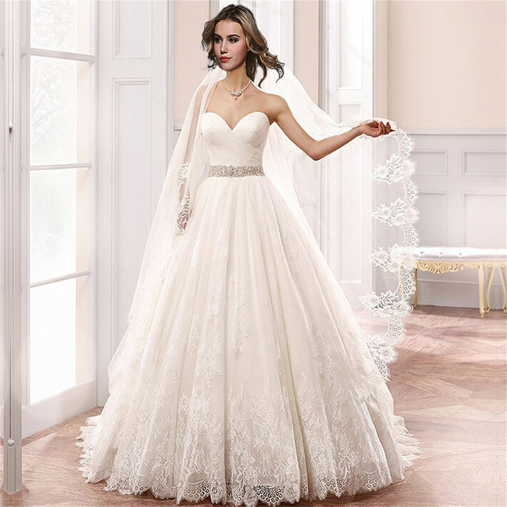 ZJ9023 Cheap Ball Gown Wedding Dress 2023 Strapless Sweetheart Lace-Up White Tulle Appliques Belt Crystal Customer Made
