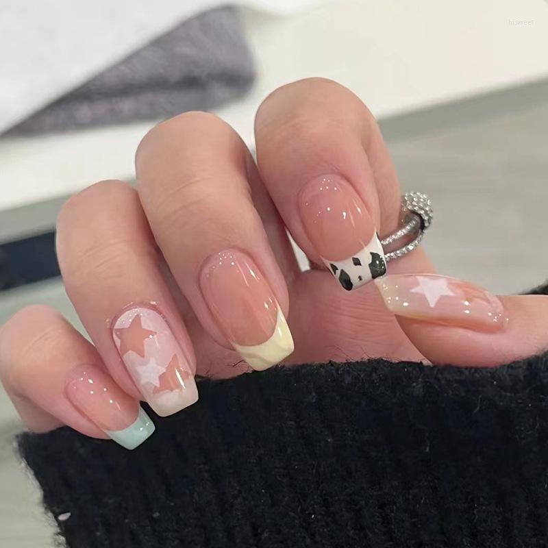 False Nails 24pcs French Nail Tips With Cute Star Printed Designs Set Press On Short Square Faux Ongles Wearable Fake, Style5
False Nails 24pcs French Nail Tips With Cute Star Printed Designs Set Press On Short Square Faux Ongles Wearable Fake, Style5