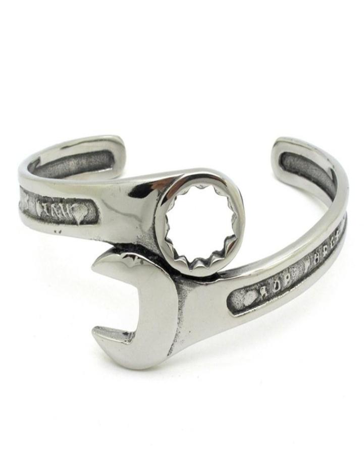 Fashion Silver Tone Metals Tools Wrench Bangle Stainless Steel Biker Bracelet Unique Designer Band Jewelry BB02209B
