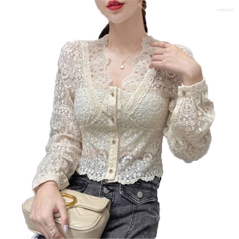 Women's Blouses Shirts Autumn Lace Hollow Out Sexy Ladies Chiffon Shirt V-Neck Long Sleeve Slim Female Base Short Cardigans, Beige
Women's Blouses Shirts Autumn Lace Hollow Out Sexy Ladies Chiffon Shirt V-Neck Long Sleeve Slim Female Base Short Cardigans, Beige