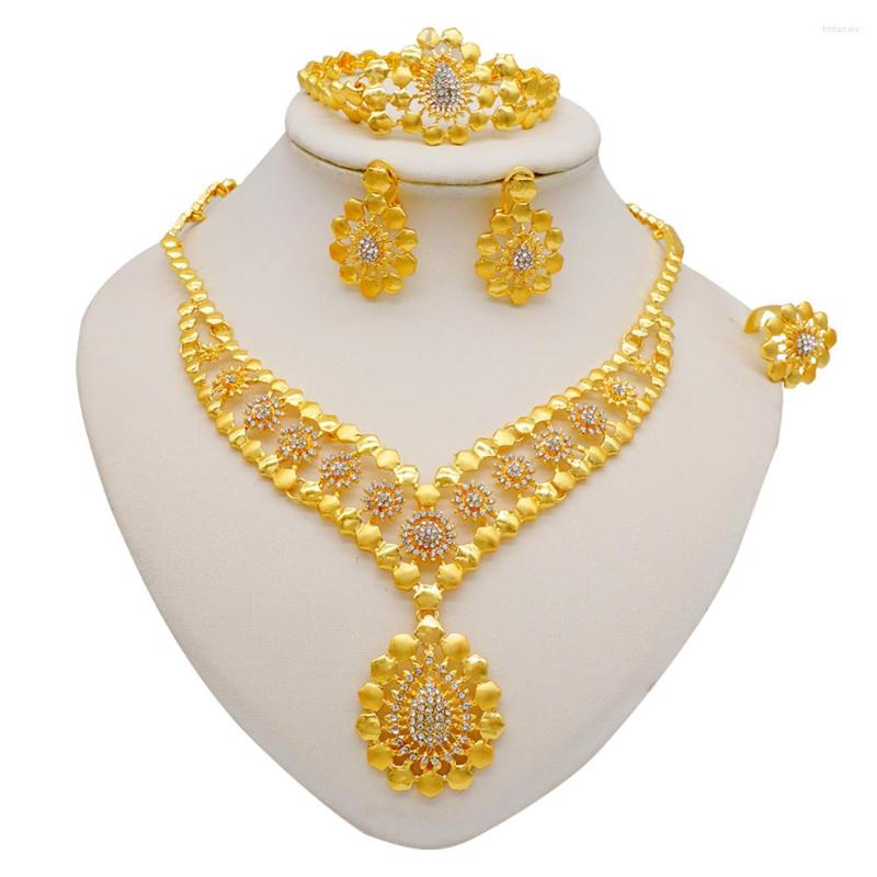 Necklace Earrings Set Dubai Gold Color Ornament For Women Bracelet Ring African Wife Gifts Jewelery, Picture shown
Necklace Earrings Set Dubai Gold Color Ornament For Women Bracelet Ring African Wife Gifts Jewelery, Picture shown