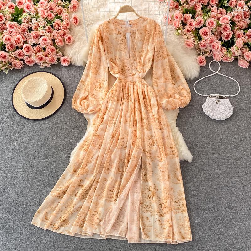 Casual Dresses Girl Fairy Fashion Chest Hollowed Out O-neck Split Dress Women French Tie Dye Printing Large Swing Long 2023 Autumn, Blue
Casual Dresses Girl Fairy Fashion Chest Hollowed Out O-neck Split Dress Women French Tie Dye Printing Large Swing Long 2023 Autumn, Blue