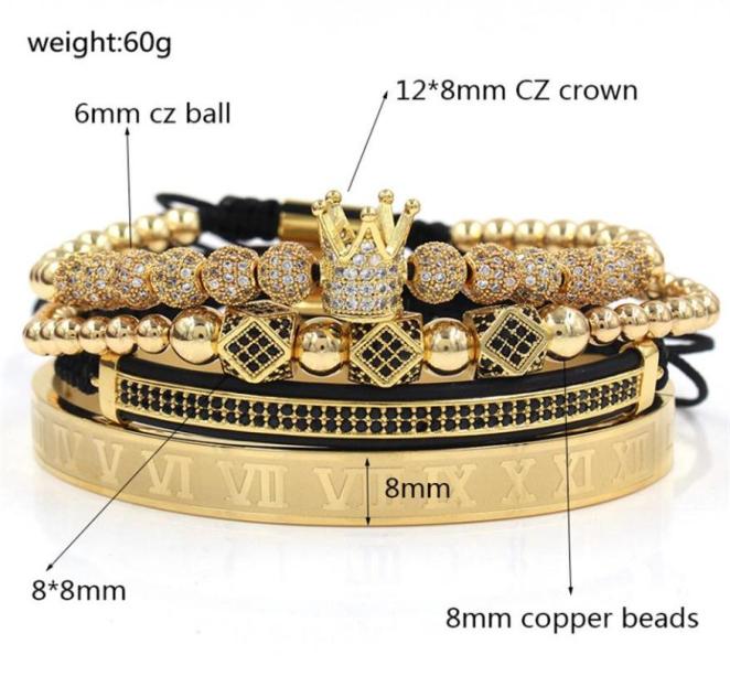 4pcs set Gold Black Hip Hop Hand Made Beaded Bracelet Men Copper Pave CZ Zircon Crown Roman Numeral Bangles Bracelets Jewelry 20 s8129800
4pcs set Gold Black Hip Hop Hand Made Beaded Bracelet Men Copper Pave CZ Zircon Crown Roman Numeral Bangles Bracelets Jewelry 20 s8129800
