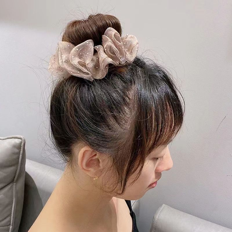 Luxury Designer Designer Hairpiece Bun Mesh Wave for woman Flower Tie - Elegant Fabric Scrunchie For Ponytails, Updos, And For Woman Hair Rings Jewelr