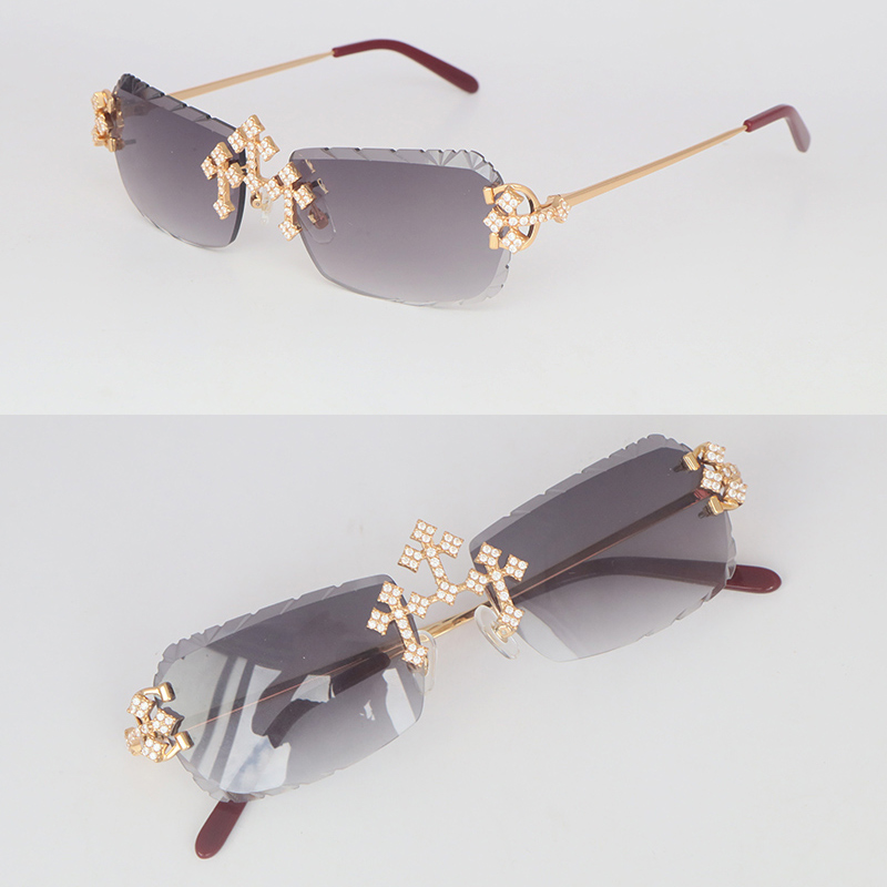 Moissanite Set Rimless Womans Big Stones 4 Carat Dia Sun glasses Limited edition C Decoration Wire Frame Sunglasses Men Woman NewMossan sunglasses