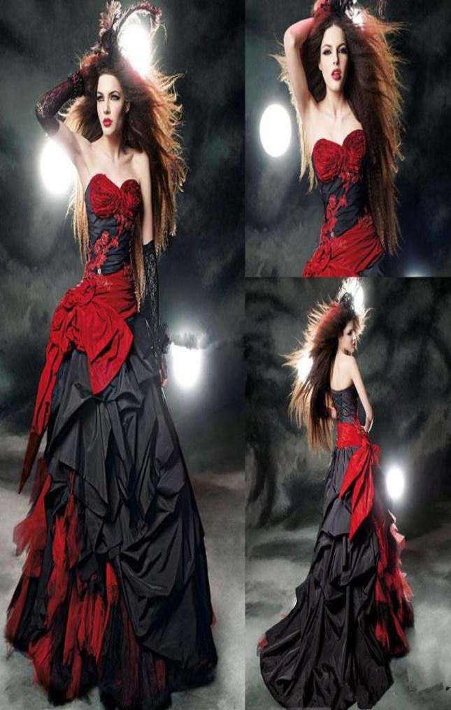 Vintage Black And Red Gothic Wedding Dresses Modest Sweetheart Ruffles Satin Lace Up Back Corset Top Ball Gown Bridal Dresses6005930, Ivory 
Vintage Black And Red Gothic Wedding Dresses Modest Sweetheart Ruffles Satin Lace Up Back Corset Top Ball Gown Bridal Dresses6005930, Ivory