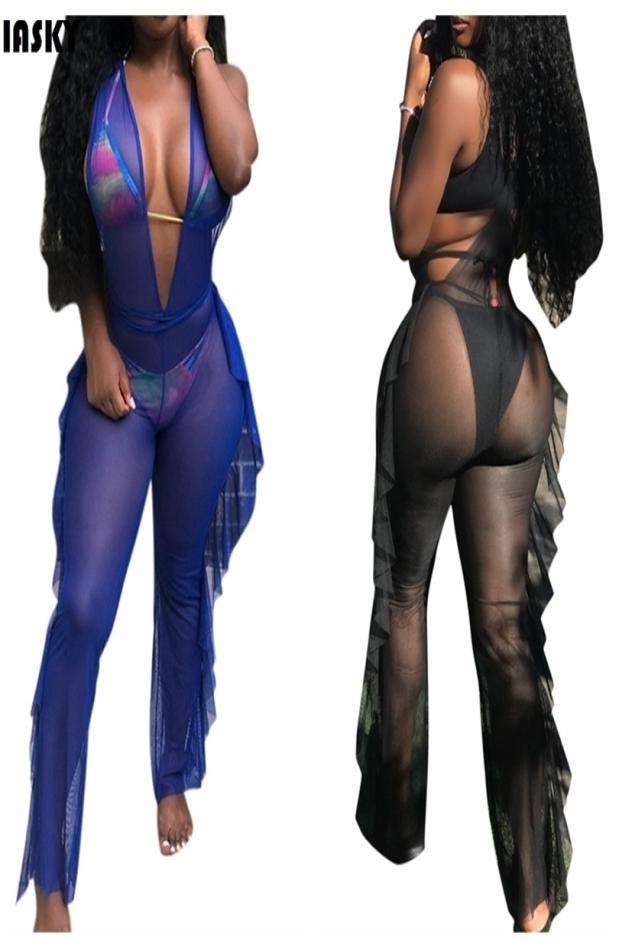 IASKY New Mesh jumpsuit Beach Cover up sexy women see through Ruffle Bikini Swimsuit cover ups beach pants T2006085805187, Black
IASKY New Mesh jumpsuit Beach Cover up sexy women see through Ruffle Bikini Swimsuit cover ups beach pants T2006085805187, Black
