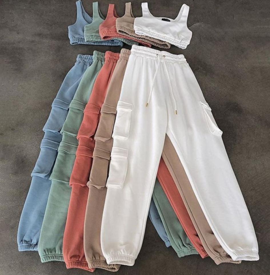 Women Tracksuit Sexy Crop Tops Sweatpants Casual Tank Tops Pocket Pants Pullover Elastic Trousers Sportwear Streetwear Outfits 2105410461, White
Women Tracksuit Sexy Crop Tops Sweatpants Casual Tank Tops Pocket Pants Pullover Elastic Trousers Sportwear Streetwear Outfits 2105410461, White