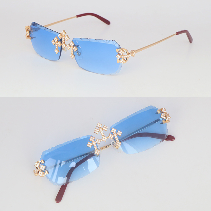 Moissanite Set Rimless Womans Big Stones 4 Carat Dia Sun glasses Limited edition C Decoration Wire Frame Sunglasses Men Woman NewMossan sunglasses