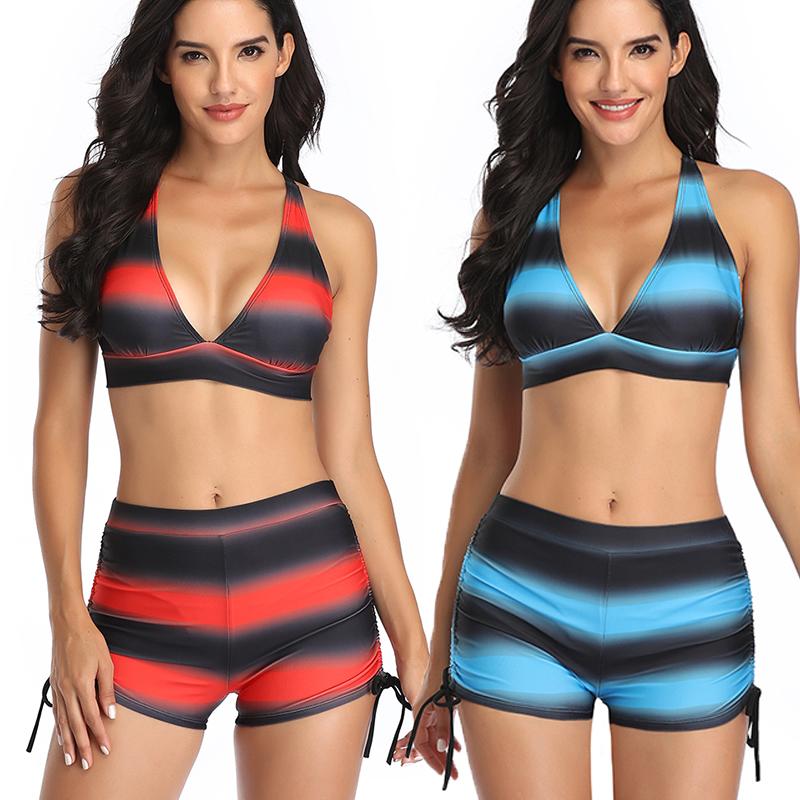 Women' Swimwear Stripe Sexy Halter Bikini 2023 High Waisted Swimsuit Swimming Suit For Women Bathing With Shorts, Red
Women' Swimwear Stripe Sexy Halter Bikini 2023 High Waisted Swimsuit Swimming Suit For Women Bathing With Shorts, Red