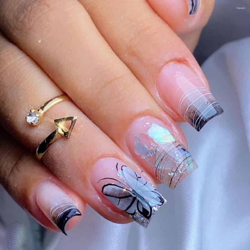 False Nails 24pcs Square With Butterfly Pattern Messy Fine Lines Designs French Fake Detachable Nail Tips Press On, Blue
False Nails 24pcs Square With Butterfly Pattern Messy Fine Lines Designs French Fake Detachable Nail Tips Press On, Blue