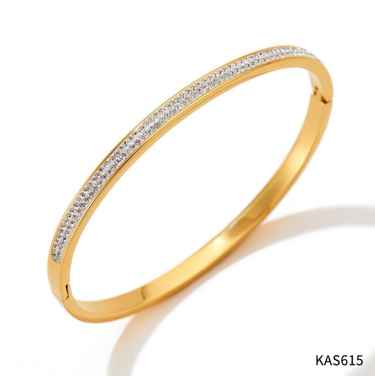 Stainless Steel Crystal Bangle Bracelet for Women, Gold Plated, Wedding Party Jewelry, Holiday Gift, Never Fade 5330