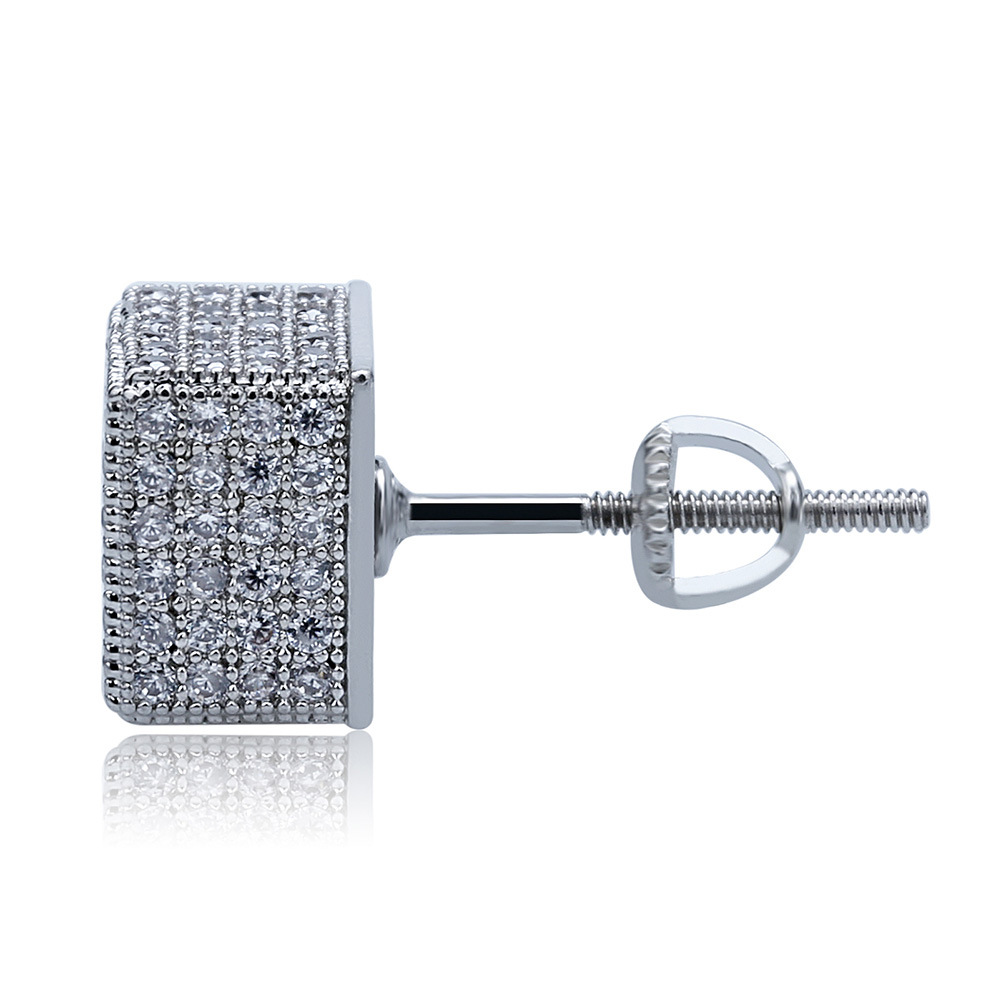 Geometric Fashion Earrings for Men  Gold-Plated Square Studs with White Zircon Stones