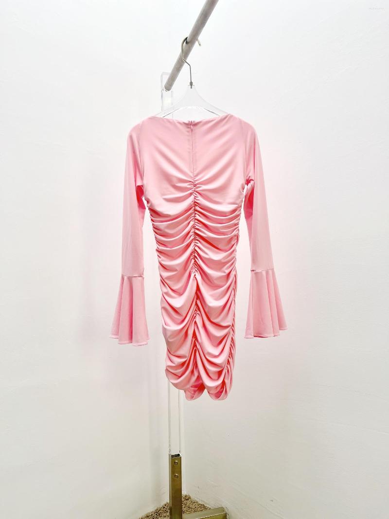 Casual Dresses Women Fashion Horn Long Sleeves V-neck Handmade Flower Off-the-shoulder Dress 0303