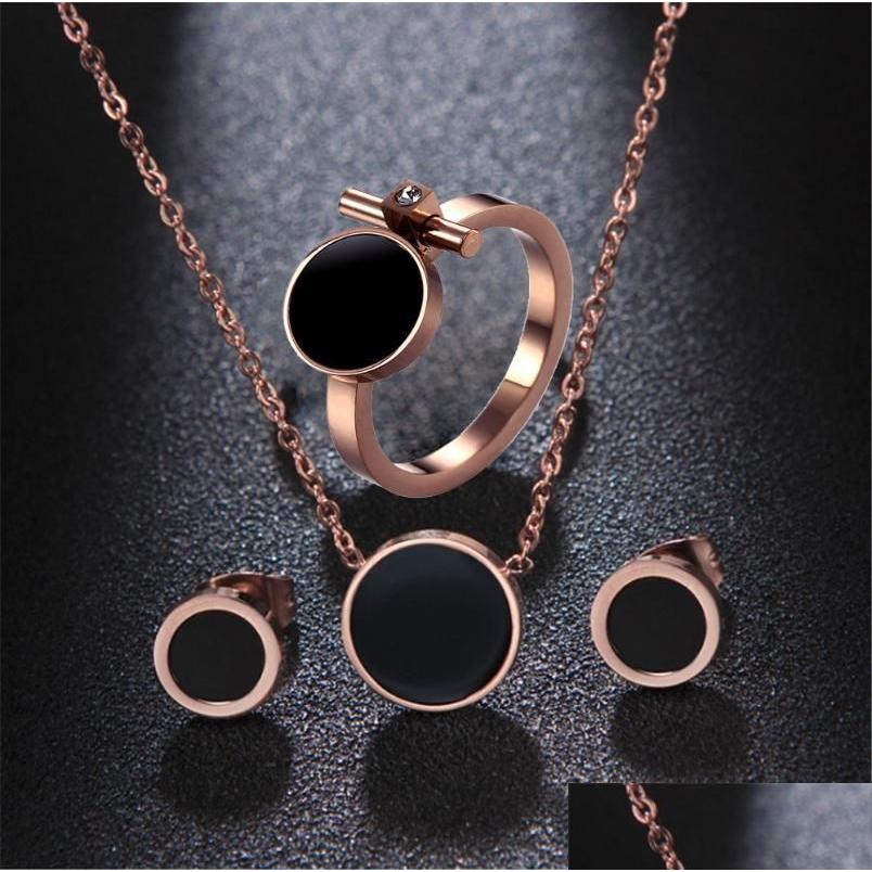 Earrings Necklace 316L Titanium Steel Jewelry Set Rose Gold Black Enamel Ring Drop Delivery Sets Dhmd3, As show
Earrings Necklace 316L Titanium Steel Jewelry Set Rose Gold Black Enamel Ring Drop Delivery Sets Dhmd3, As show