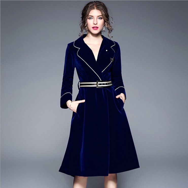 2023 Autumn And Winter New Item European Station High-end Women's Trench Coat Long Sleeve Suit Collar Gold Velvet Dress With Belt, Blue
2023 Autumn And Winter New Item European Station High-end Women's Trench Coat Long Sleeve Suit Collar Gold Velvet Dress With Belt, Blue