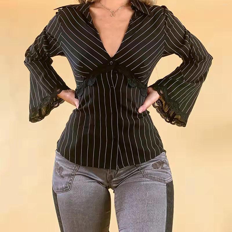 Women' Blouses Women' Vintage Stripe Fashion Street Spicy Girl Tops Lace Cotton V Neck Long Sleeve Flare Slim Skinny Shirts, Black
Women' Blouses Women' Vintage Stripe Fashion Street Spicy Girl Tops Lace Cotton V Neck Long Sleeve Flare Slim Skinny Shirts, Black