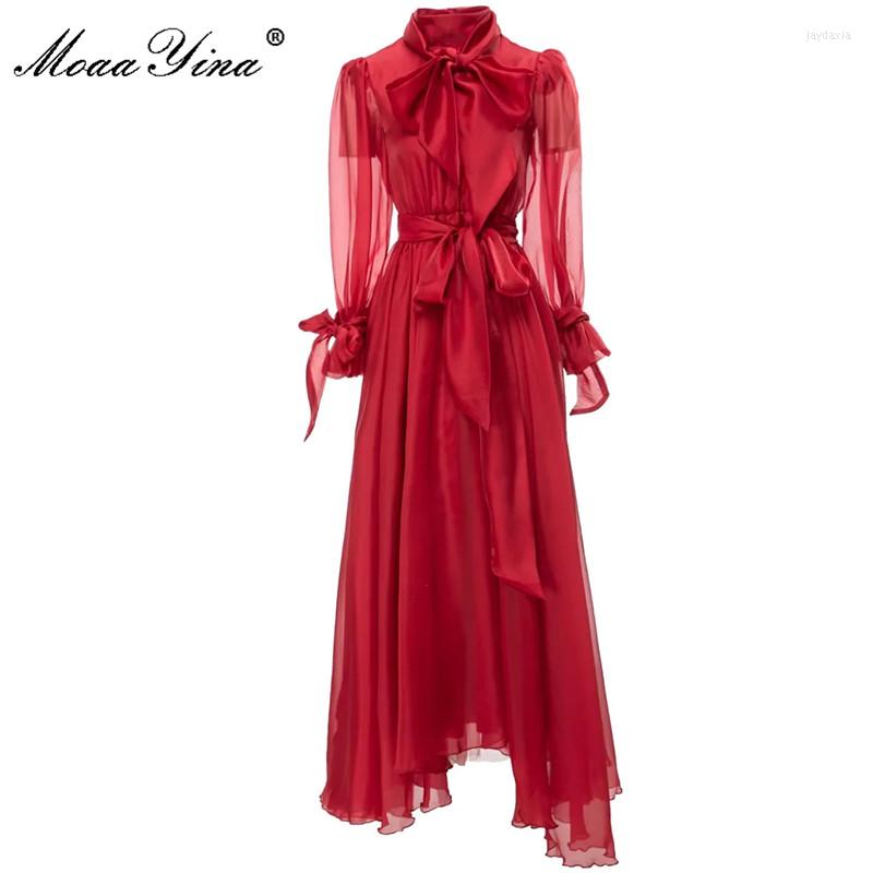 Casual Dresses MoaaYina Fashion Designer Summer Women's Stand Collar Bow Gauze Lantern Long Sleeve Asymmetry Lace-up, Red
Casual Dresses MoaaYina Fashion Designer Summer Women's Stand Collar Bow Gauze Lantern Long Sleeve Asymmetry Lace-up, Red