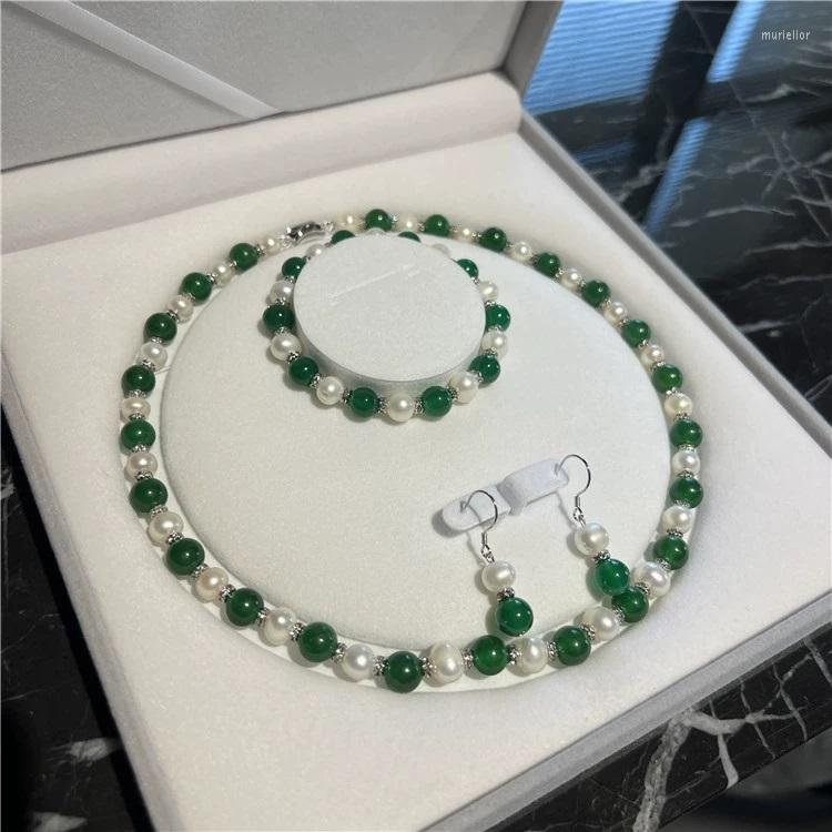 Necklace Earrings Set 7-8MM Green Agate Stone And White Pearl CZ Clasp Chokers Bracelet Sets Handmade For Wome, Picture shown
Necklace Earrings Set 7-8MM Green Agate Stone And White Pearl CZ Clasp Chokers Bracelet Sets Handmade For Wome, Picture shown