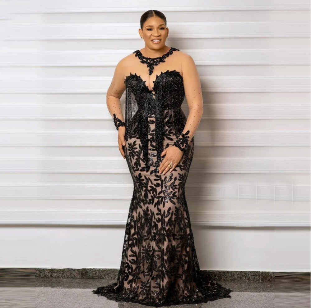 New Mermaid Evening Dresses Formal Prom Party Gown Jewel Long Sleeve Floor-Length Sweep Train Applique Crystal Lace long Backless Illusion