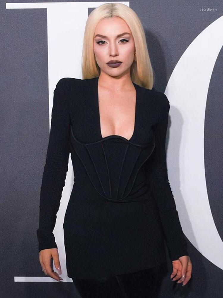 Casual Dresses Sexy Deep V Neck Long Sleeve Bandage Mini Dress Women Fall Black Skinny Elegant Celebrity Evening Party
Casual Dresses Sexy Deep V Neck Long Sleeve Bandage Mini Dress Women Fall Black Skinny Elegant Celebrity Evening Party