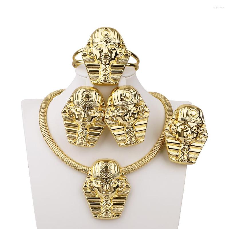 Necklace Earrings Set 2023 Gold Color Luxury Punk Rock Pharaoh Head Pendant Bracelet Ring Music Festival Party Jewelry, Picture shown
Necklace Earrings Set 2023 Gold Color Luxury Punk Rock Pharaoh Head Pendant Bracelet Ring Music Festival Party Jewelry, Picture shown