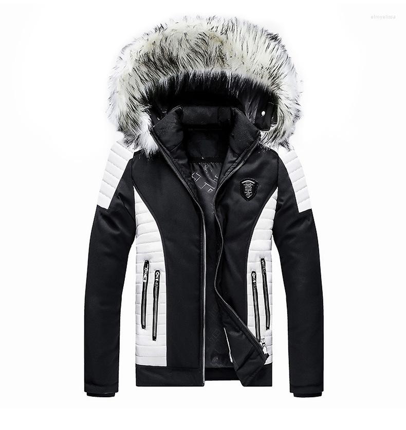 Men's Down Cotton Sweater Fur Collar Hat Removable Warm Contrast Color Coat Europe And America Plus Size Men, Black 88058
Men's Down Cotton Sweater Fur Collar Hat Removable Warm Contrast Color Coat Europe And America Plus Size Men, Black 88058
