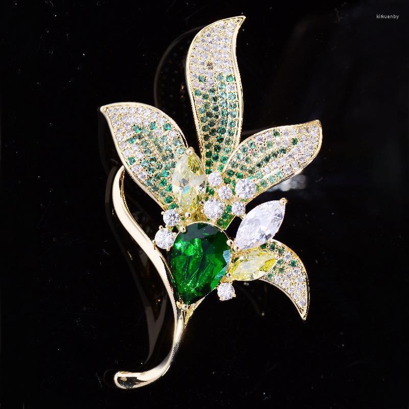 Brooches Pins Delicate Cubic Zirconia Magnolia Brooch Flower Pin Clothing Accessories Corsage Female For Women Broch Jewelry LuxuryPins Kirk