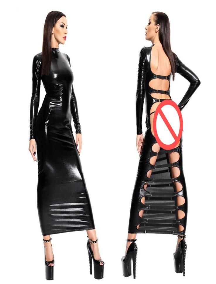 Black Faux Leather Long Dress Women Sexy Bondage Clubwear Open Back Hollow Out Dress Pole Dance Wear6215156
Black Faux Leather Long Dress Women Sexy Bondage Clubwear Open Back Hollow Out Dress Pole Dance Wear6215156