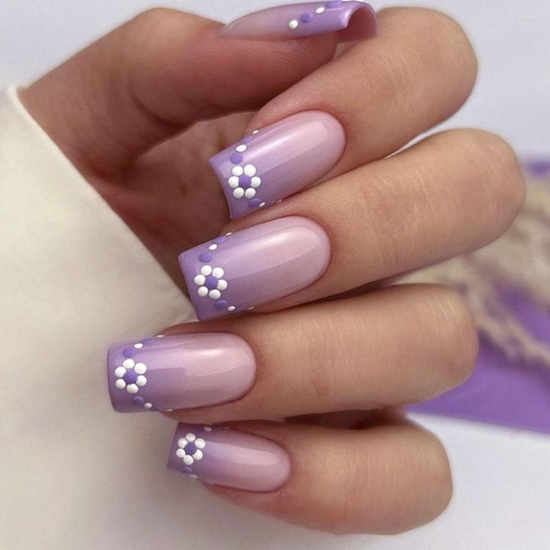 False Nails 24pcs Purple Color Long French Fake Gradient Embossed Flowers Full Cover Flower Design Press On DIY Detachable, Z218
False Nails 24pcs Purple Color Long French Fake Gradient Embossed Flowers Full Cover Flower Design Press On DIY Detachable, Z218