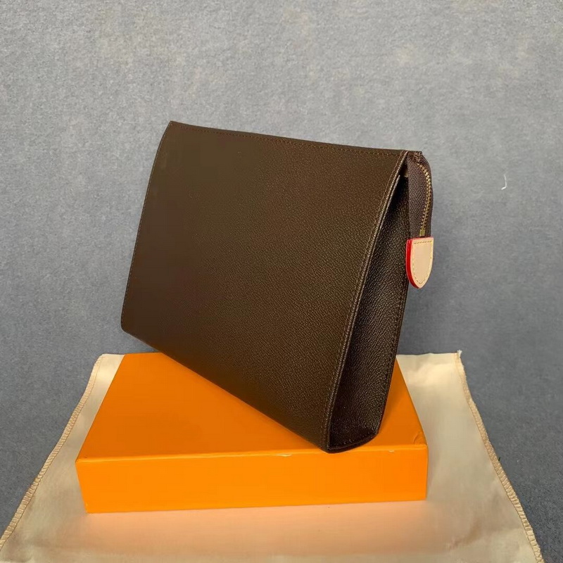 A++ Quality New Hand bag Travel Toiletry Pouch 26cm Protection Makeup Clutch Women Leather Waterproof Cosmetic Bags For Womens With Dust Baga wallet