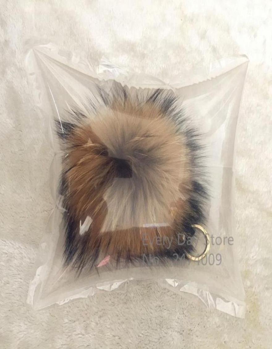 

15cm Fluffy Raccoon Fur Ball Keychain Real Fur Key Chains Pompom Keychain Pompon Keyring Charm Women Bag Pendant14698290