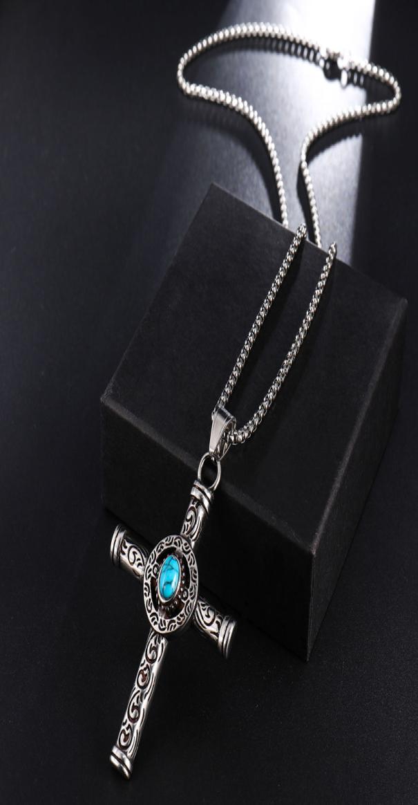Fashion Natural Black Blue Turquoises Cross Pendant Necklace Men Vintage Stainless Steel Religious Jesus Crucifix Male Jewelry1655407
Fashion Natural Black Blue Turquoises Cross Pendant Necklace Men Vintage Stainless Steel Religious Jesus Crucifix Male Jewelry1655407