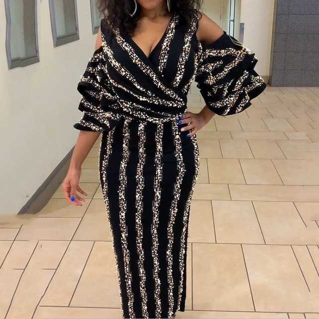 2022 new style women's evening full dress fashion V neck black full dresses for women bridesmaid dress Vestidos