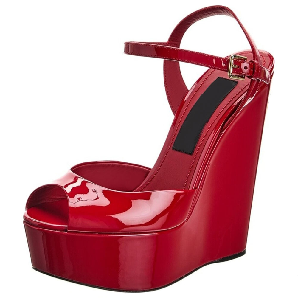 Red colour Wedge heel mules womens sandals 15CM thick Platform Dress shoes Metal letter buckle decoration Patent Leather Designer party Wedding Evening shoes, Black
Red colour Wedge heel mules womens sandals 15CM thick Platform Dress shoes Metal letter buckle decoration Patent Leather Designer party Wedding Evening shoes, Black