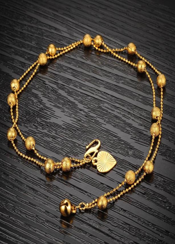 Lucky 18K Yellow Gold Filled Double Beads Chain Anklets Jewelry Women Gift232l