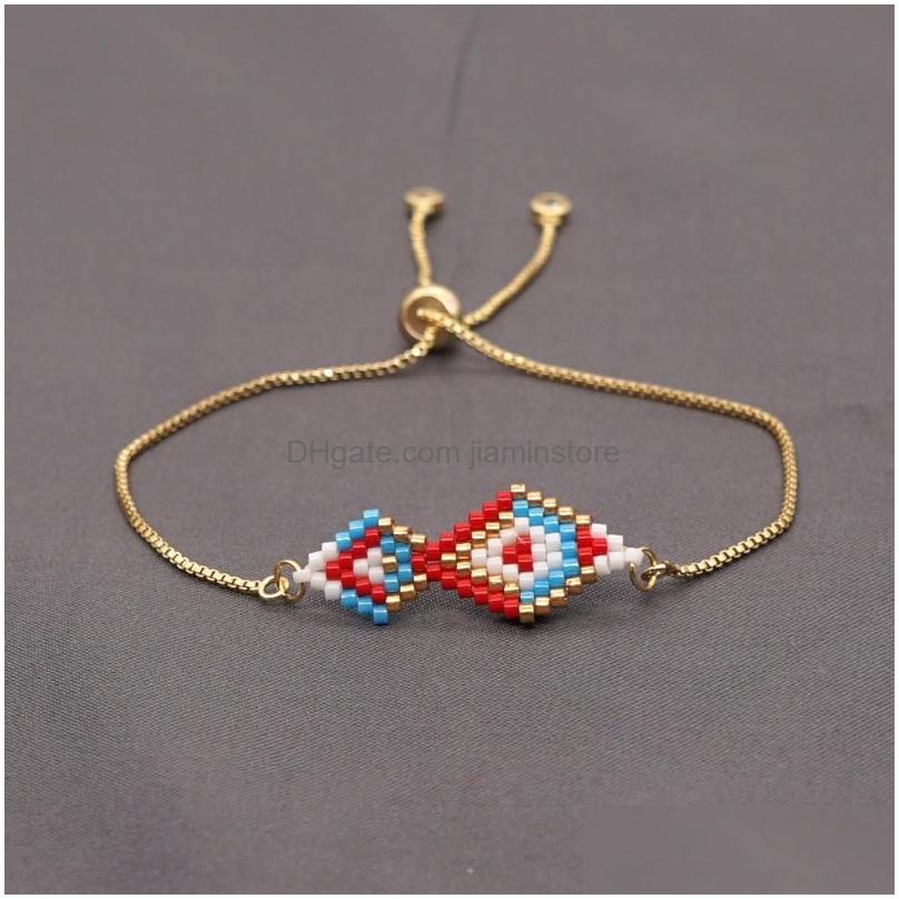 Beaded Strand Miyuki Rice Bead Woven Small Bracelet Female Creative Handmade Geometric Color Matching Ethnic Hand Rope Boho Drop Del Dhzpl
Beaded Strand Miyuki Rice Bead Woven Small Bracelet Female Creative Handmade Geometric Color Matching Ethnic Hand Rope Boho Drop Del Dhzpl