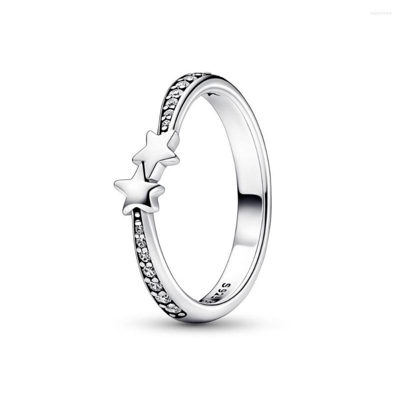 Cluster Rings Authentic 925 Sterling Silver Shooting Stars Sparkling Fashion Ring For Women Gift DIY Jewelry