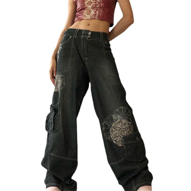 Women' Jeans Vintage Graphic Print Y2K Baggy Multi-pocket Grunge Fairycore High Waist Cargo Denim Trousers Streetwear Casual Sweatpants, Gray
Women' Jeans Vintage Graphic Print Y2K Baggy Multi-pocket Grunge Fairycore High Waist Cargo Denim Trousers Streetwear Casual Sweatpants, Gray