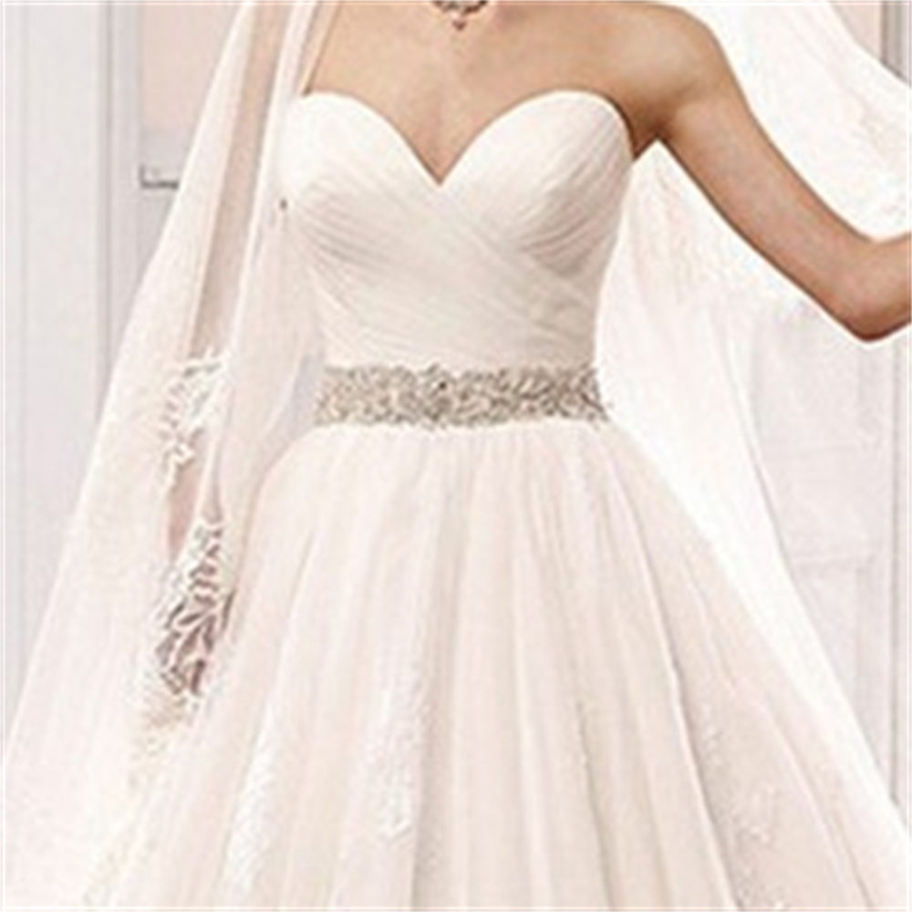 ZJ9023 Cheap Ball Gown Wedding Dress 2023 Strapless Sweetheart Lace-Up White Tulle Appliques Belt Crystal Customer Made
